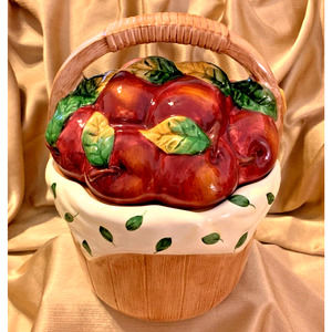 Cooks Club Basket Of Apples Cookie Jar 11" WITH BOX Cottage Core Country Kitchen